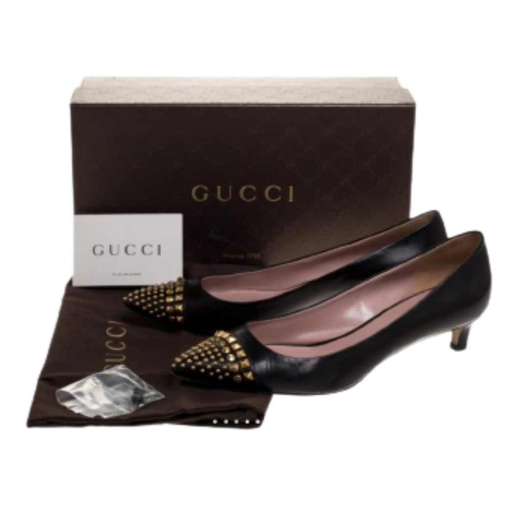 Gucci black leather coline studded low heel pump size 36. No box, just dust bag